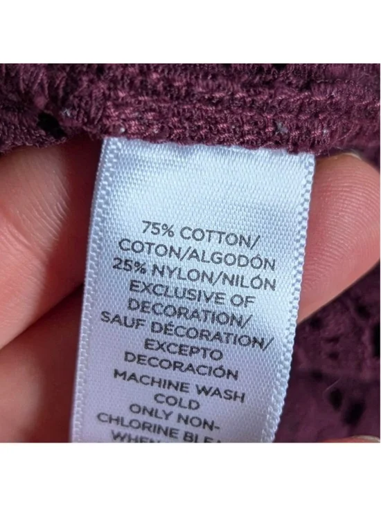 Loft Square Neck Lacey Blouse M Deep Plum Boho Romantic - Picture 8 of 12